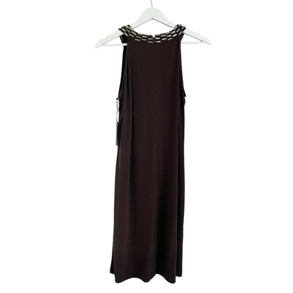 NWT Calvin Klein Women’s Beaded Neck Scoop Neck Sleeveless Dress Brown Size 10 - Picture 2 of 8